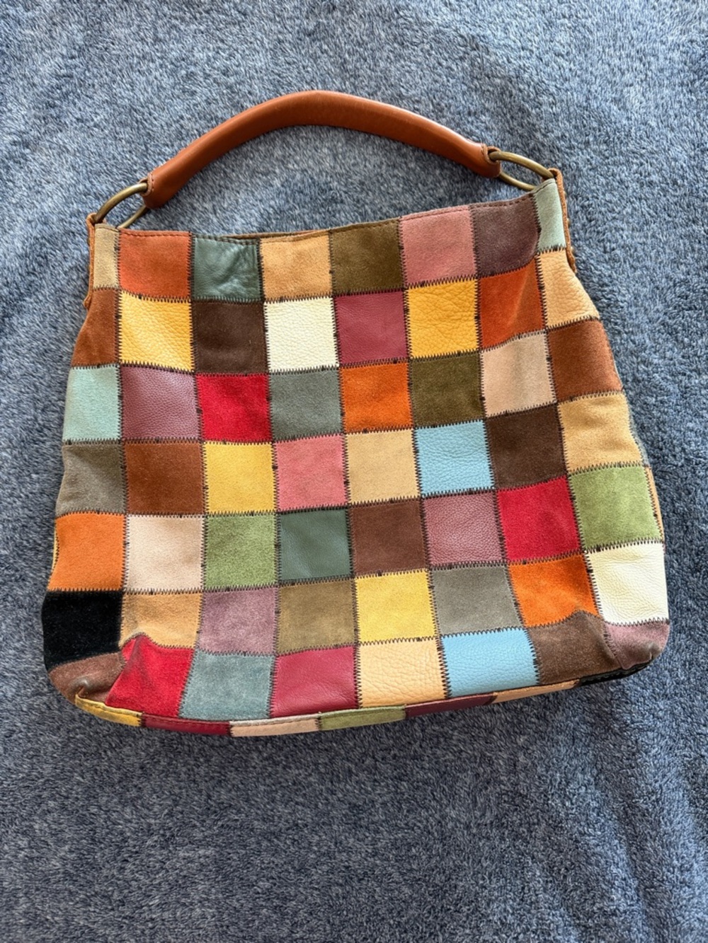 Lucky Brand Y2K vintage leather and suede multicolor patchwork hobo shoulder bag